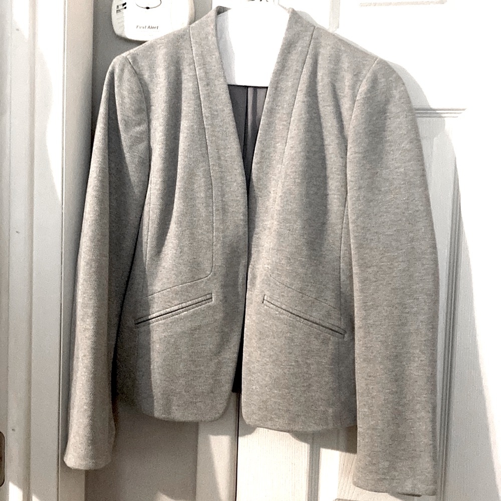 Loft gray collarless wool-like blazer